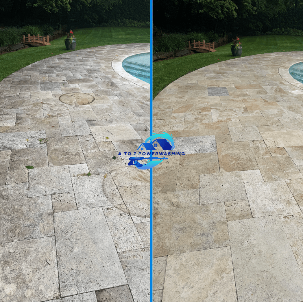 Before and after pool deck cleaning results